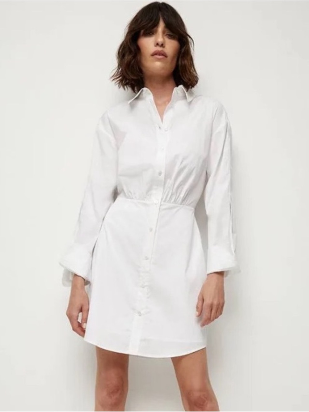 Veronica Beard White Long-Sleeve‎ RAE BUTTON DETAIL MINI SHIRTDRESS Size 8